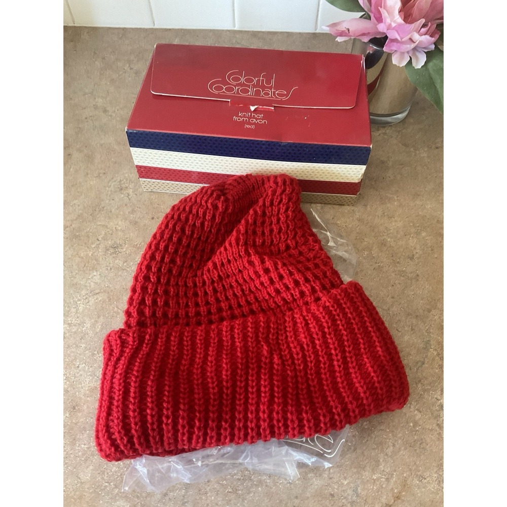 Avon New Old Stock Vintage 1983 Colorful Coordinate Knit Hat Red Christmas